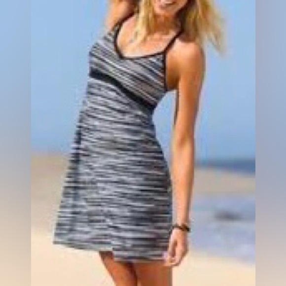 Athleta Printed Shorebreak Dress Black Stripe Grey S Athletic Tennis Pickleball - Picture 2 of 9